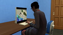 Porno sentado na perna do home na frente dos amigo assistindo jogo